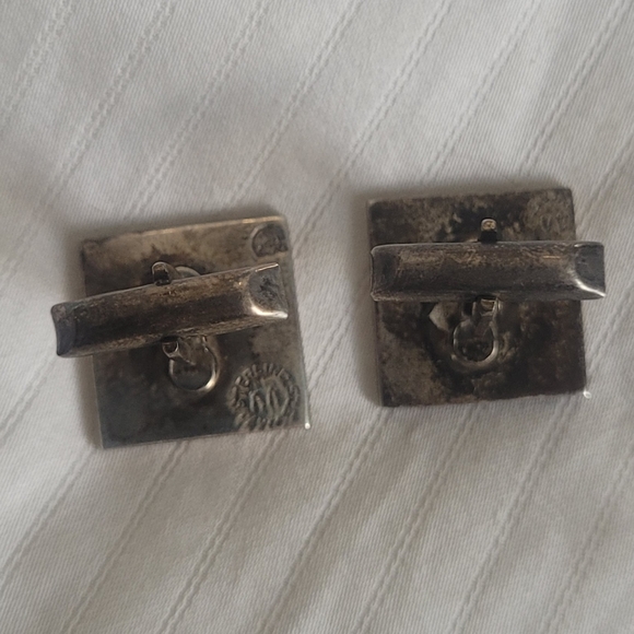 Vintage Taxco Adan Alverado AA Sterling Abalone Initial M W Monogramed Cufflinks - Picture 6 of 9